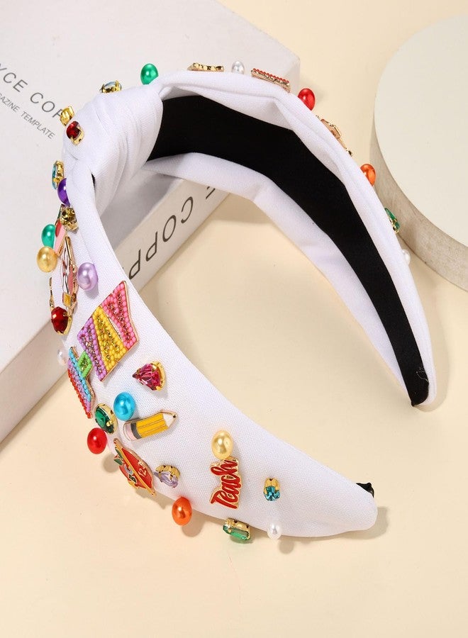 NVENF Teacher Headband for Women Colorful FRI-YAY Pencil Headbands Crystal Pearl Jeweled Knotted Headbands Back To School Headband Teacher Appreciation Gifts (Style K) - Image 5